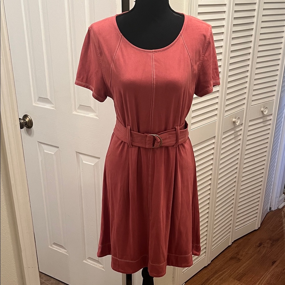 Rosie Harlow Fit & Flare Faux Suede Elegant Pink Belted Dress